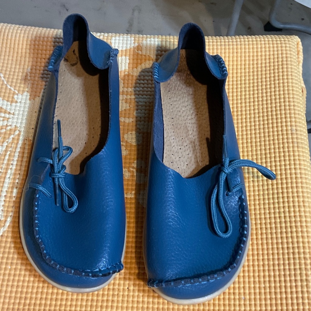 Blue Leather Women's Loafers